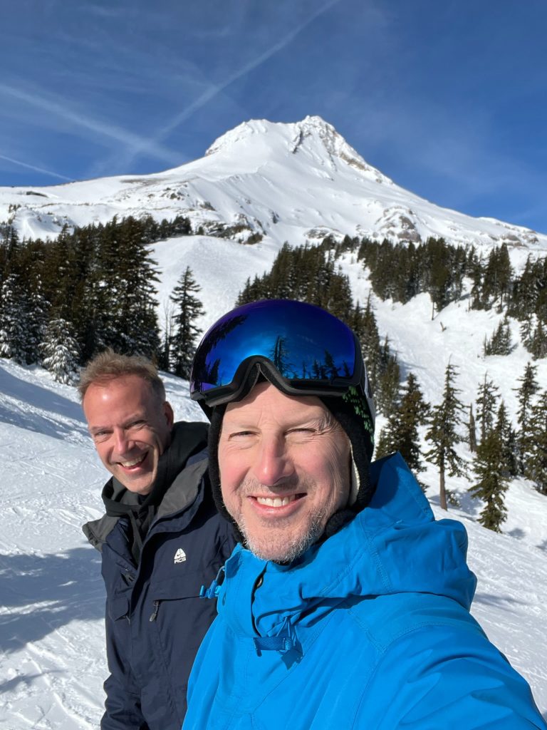 Hans and Bryce skiing